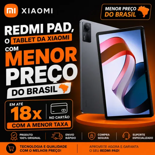 LISTA DE REDMI PAD, O TABLET DA XIAOMI, NOVO LACRADO EM ATÉ 18x NO CARTÃO, LOJA NO RIOMAR.