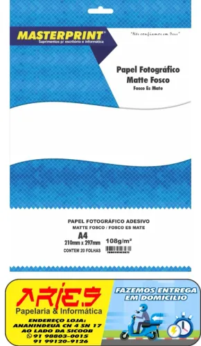 PAPEL FOTO MATTE FOSCO ADESIVO A4 108G 20 FOLHAS MASTERPRINT