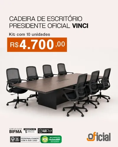 Kit 10 Cadeiras de Escritório Oficial Vinci Sem Apoio