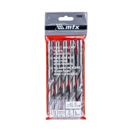 Broca aço rapido HSS 16mm para metal polida MTX kit 5 pecas