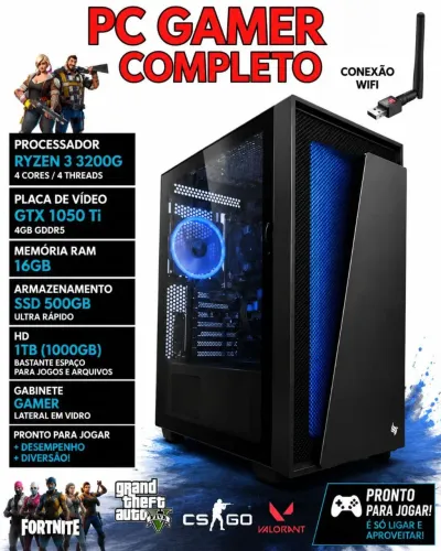 Gamer Ryzen 3 16 GB RAM SSD 500 GB HD 1000 GB GTX 1050ti