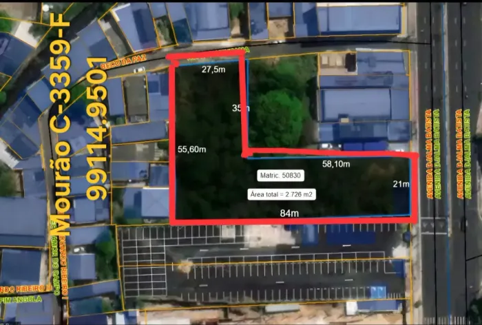 Excelente terreno na Av Djalma Batista com 2.726m2, plano. Em frente ao Condomínio Eldorad
