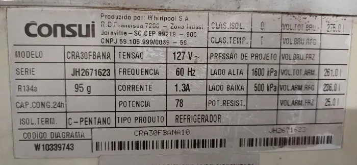 Geladeira consul 261 litros CRA30FBANA