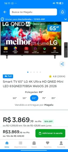 Smart TV 65" LG 4K Ultra HD QNED