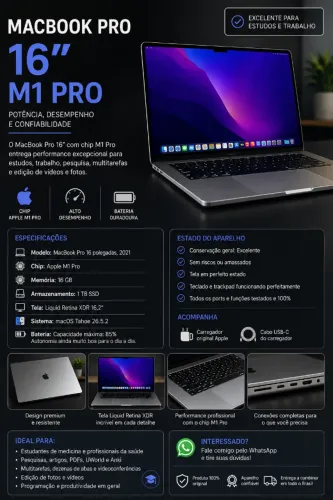 MacBook Pro 16" M1 Pro - 16GB RAM - SSD 1TB - Excelente Estado
