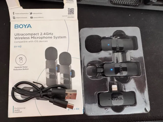 Microfone Lapela sem fio Boya kit com 2 iPhone Lightning