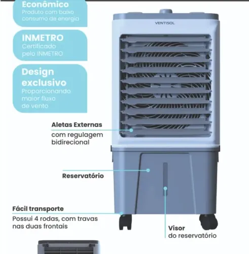Climatizador de Ar Frio Portátil 16 Litros Evaporativo Ventilador Umidificador Ventisol