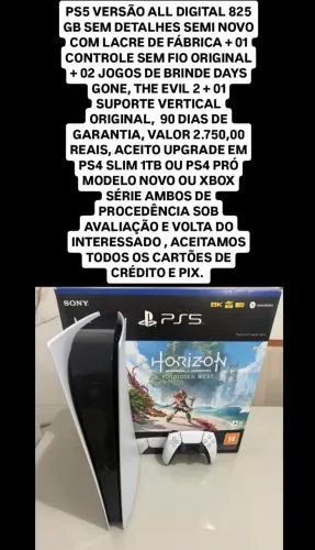 Ps5 all digital com lacre de fábrica + garantia Aceito cartão