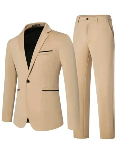 Blazer e Calça de Terno Botão Único Caqui