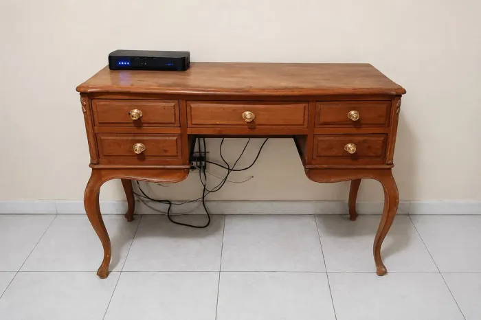 Mesa de Escritório em Madeira Maciça de Cerejeira - Estilo Clássico com 5 Gavetas