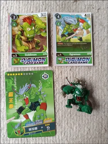 Colecionável Digimon Ogremon + 3 Cards Digimon (2 Não Originais: Goblimon + Ogremon & 1 Ca