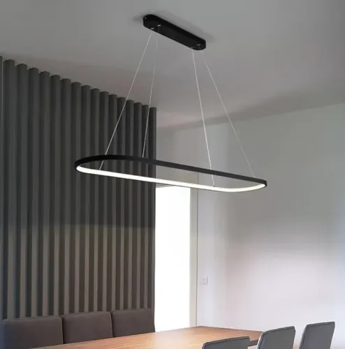 Lustre pendente linear LED moderno Oval preto com opção de 3 temperaturas de cor