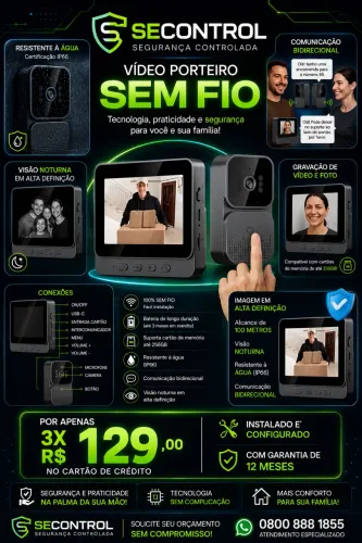 Vídeo porteiro sem fio, instalado e configurado