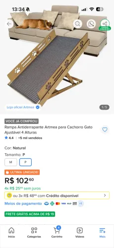 Rampa antiderrapante para cachorro e gato