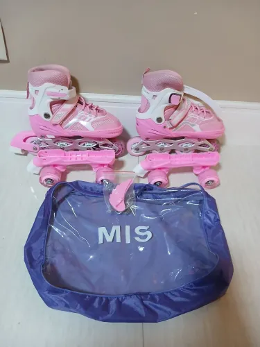 Patins rosa 2 em 1 / ajustável com rodinhas led