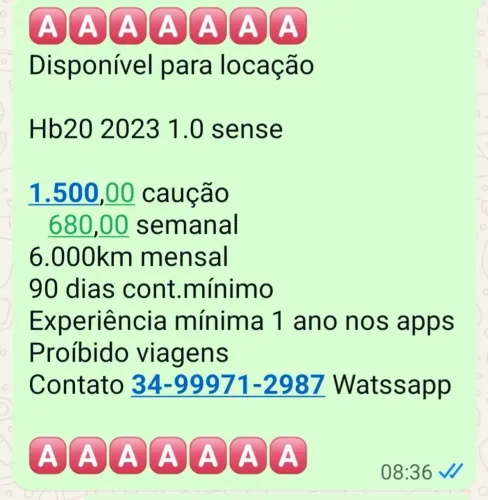 Locação para motoristas aplicativos Uberlândia mg