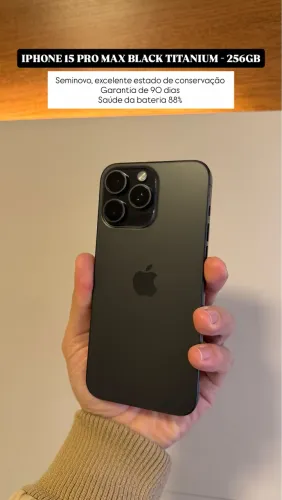 iPhone 15 Pro Max 256GB Black Titanium, Seminovo 88%, Garantia
