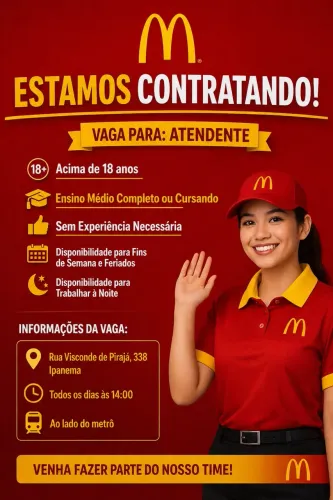 Vaga de partaime e atendente de restaurante