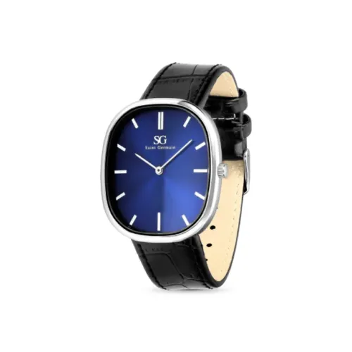 Relógio Minimalista Oval Croco Moncler com Fundo Azul e Pulseira de Couro Preta