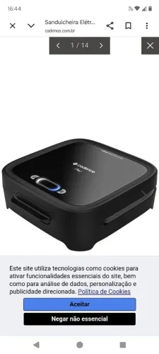 Sanduicheira 800W de potência, 127 V, Cadense, nova, na caixa.