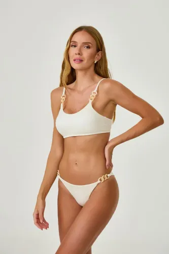 Biquíni Fluorita Off White Com Corrente Moda Praia Premium Proteção UV - Tam P, M