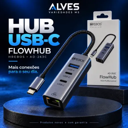 Tipo C HUB Adaptador Multifuncional RJ45 USB PD Tipo C Hrebos - AD-263C