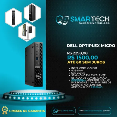 Dell Optiplex 3050 micro form - 8GB memória, 250GB SSD, Core i3 9 geração