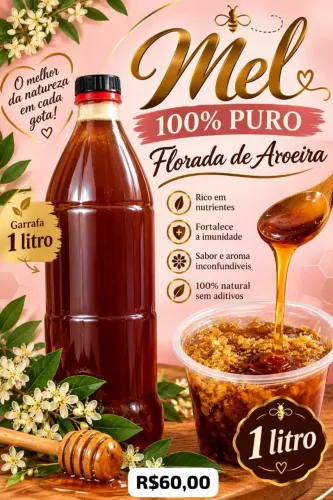 Mel de abelha puro . 60,00 a garrafa de 1 LT 