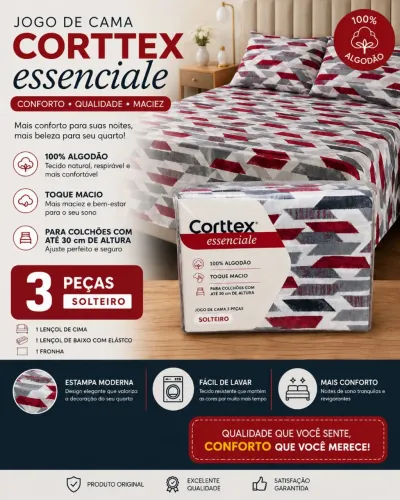 Jogo de Cama Solteiro Corttex 100% Algodão - 3 Peças