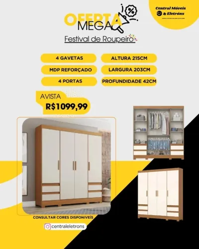 Roupeiro Tayla 4 Portas 215x203x42cm