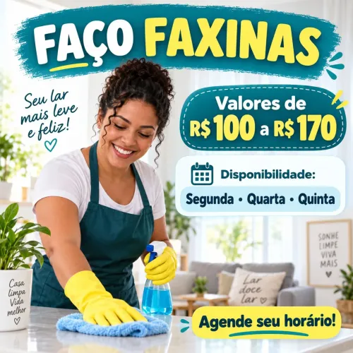 Faxina residencial - valores de R$ 100 a R$ 170