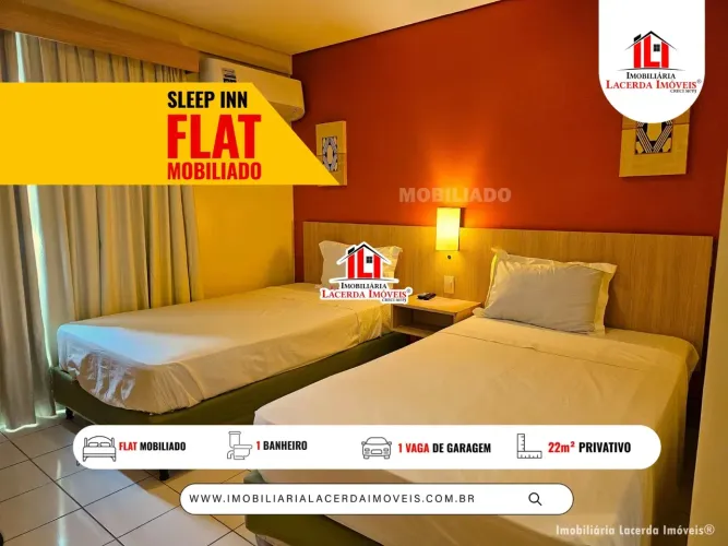 Flat mobiliado no 9º andar | Nascente | 1 vaga de garagem rotativa; 22m² privativo | Distr