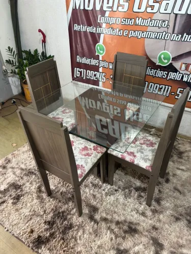 Mesa de Vidro Com 4 Cadeiras Ótimo Estado - Entrega Grátis 