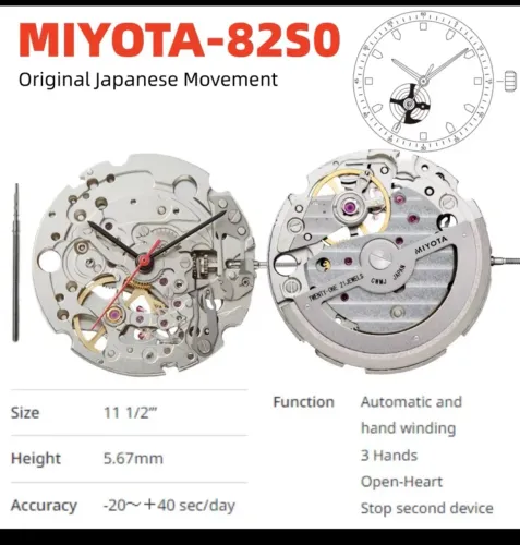 Miyota 82S0 - movimento open heart no date