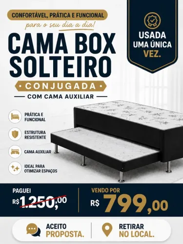 Cama box solteiro com cama auxiliar. Excelente estado! Usada apenas uma vez. Confortável!!