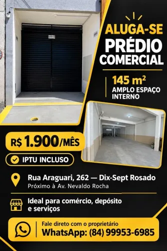 Aluguel de imóvel comercial, lado da sombra, rua larga