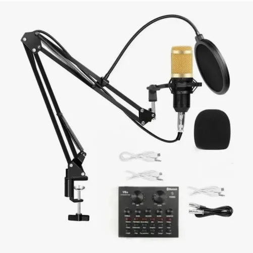 Microfone podcast com card v8