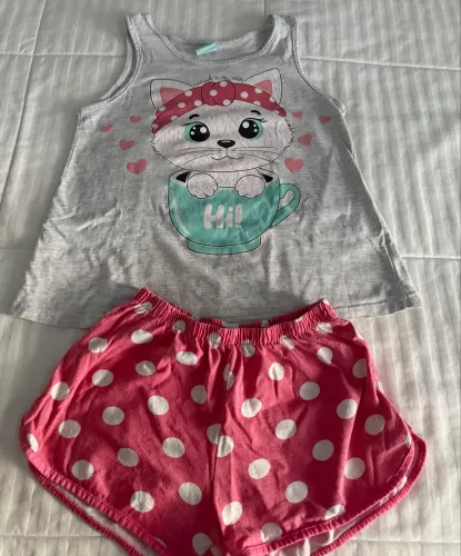 Pijama Infantil de Verão Gatinho Kyly - Tam 08 | Leve e confortável | R$18