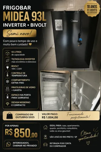 FRIGOBAR MIDEA 93L INVERTER BIVOLT - SEMINOVO