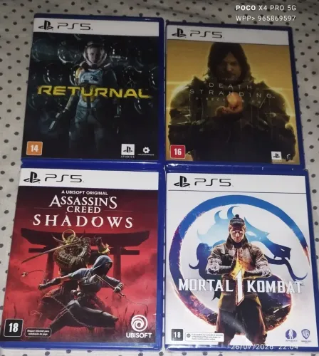 4 Jogos de PS5 (Assassins Shadows,MK1,Death Stranding e Returnal)