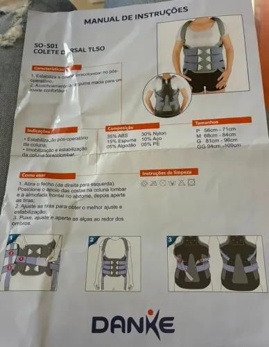Colete Dorsal unissex Danke TLSO SO-501