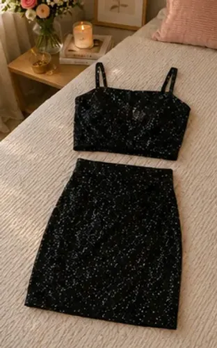 Conjunto saia e blusa brilhoso