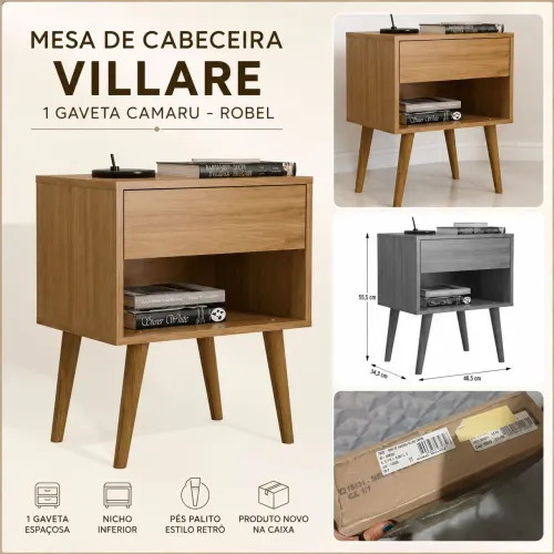 Mesa de Cabeceira Villare 1 Gaveta Camaru Robel Nova na Caixa