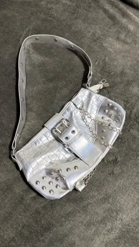 bolsa de ombro prata 