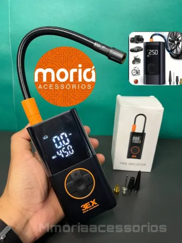 Bomba de Ar Compressor Calibrador para Encher Pneu de Carro Moto Bicicleta