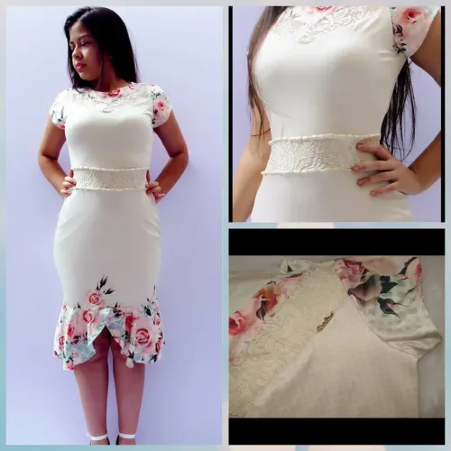 Vestido Sereia com detalhes Floral e pedrarias