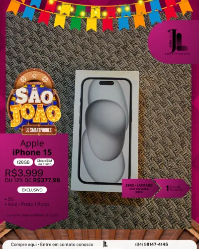 IPHONE 15, 128GB, CHIP ESIM OU FÍSICO, LACRADO, EXCLUSIVO!