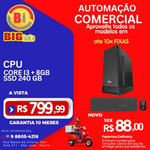 Computador PC I3º G 8gb Hd Ssd 240gb - Em ate 10x Fixas
