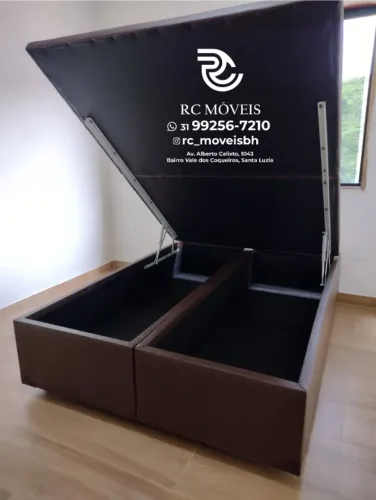 Cama box estruturada Baú Queen 1.58x1.98 Bipartido Blindado com Pistão a Gás - Promocao