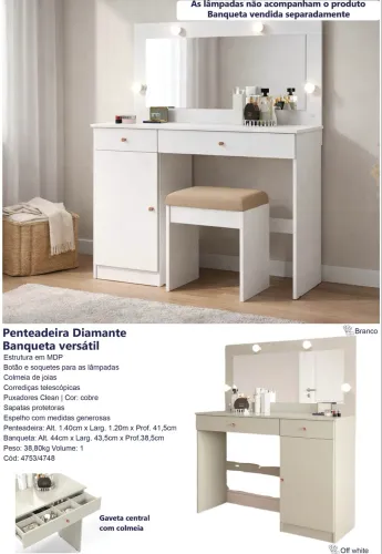 Penteadeira diamante com banqueta - Promoção 